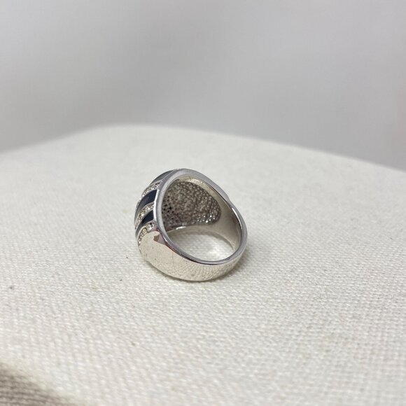 Enamel Zebra Print Cocktail Ring Black Silver-Tone Size 8 Dome Tapered - Picture 4 of 6